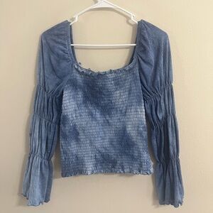 Rewash Denim Blue Smocked Blouse